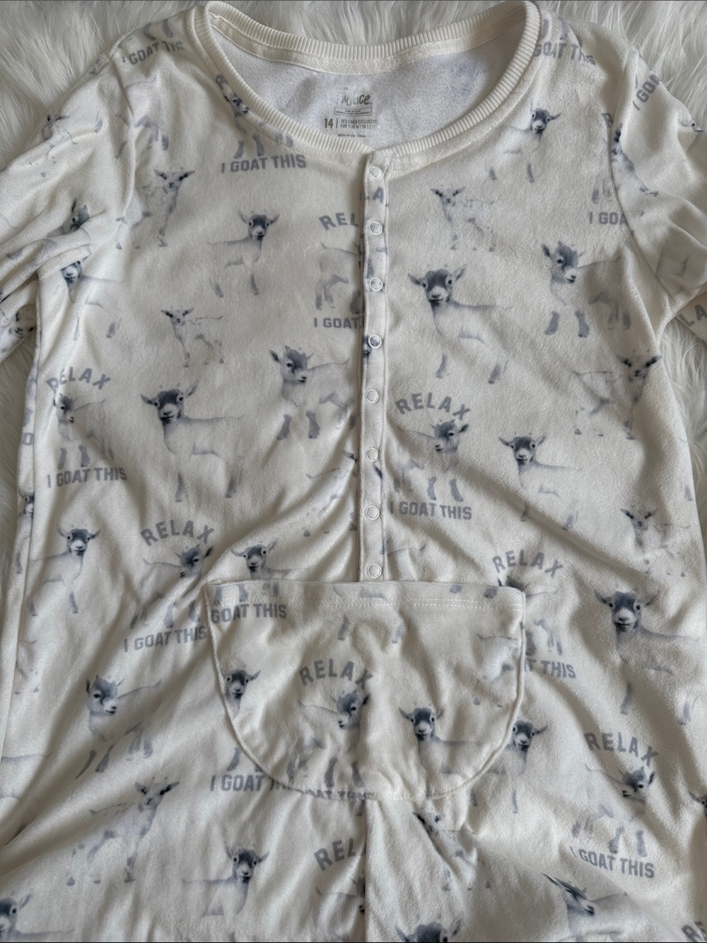Justice Girls Goat Print Hoodless Onesie Pajamas Size 14 | Cozy Lounge Jumpsuit - Picture 3 of 6